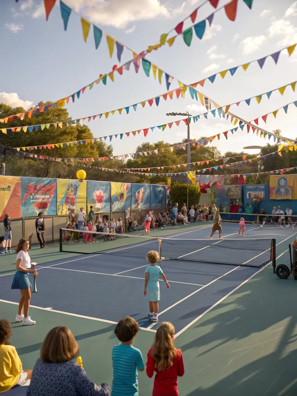 A diverse group of individuals participating in a community tennis event at TCR Tennis Club, showcasing inclusivity and broad participation.