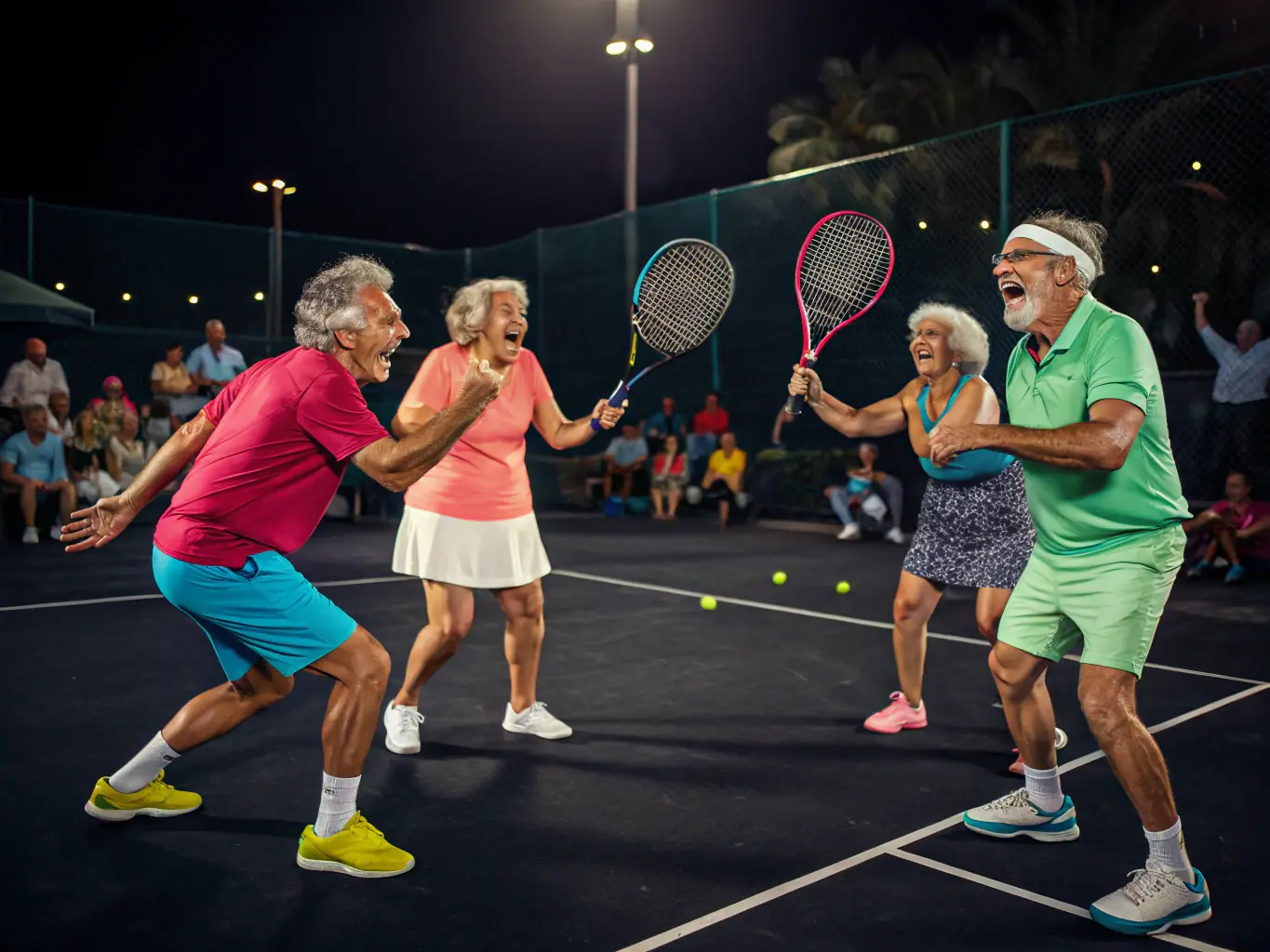 A serene image of senior players enjoying a friendly game of tennis at TCR TENNIS CLUB DE RIVEDOUX-PLAGE, emphasizing the club's commitment to promoting active lifestyles for all ages.